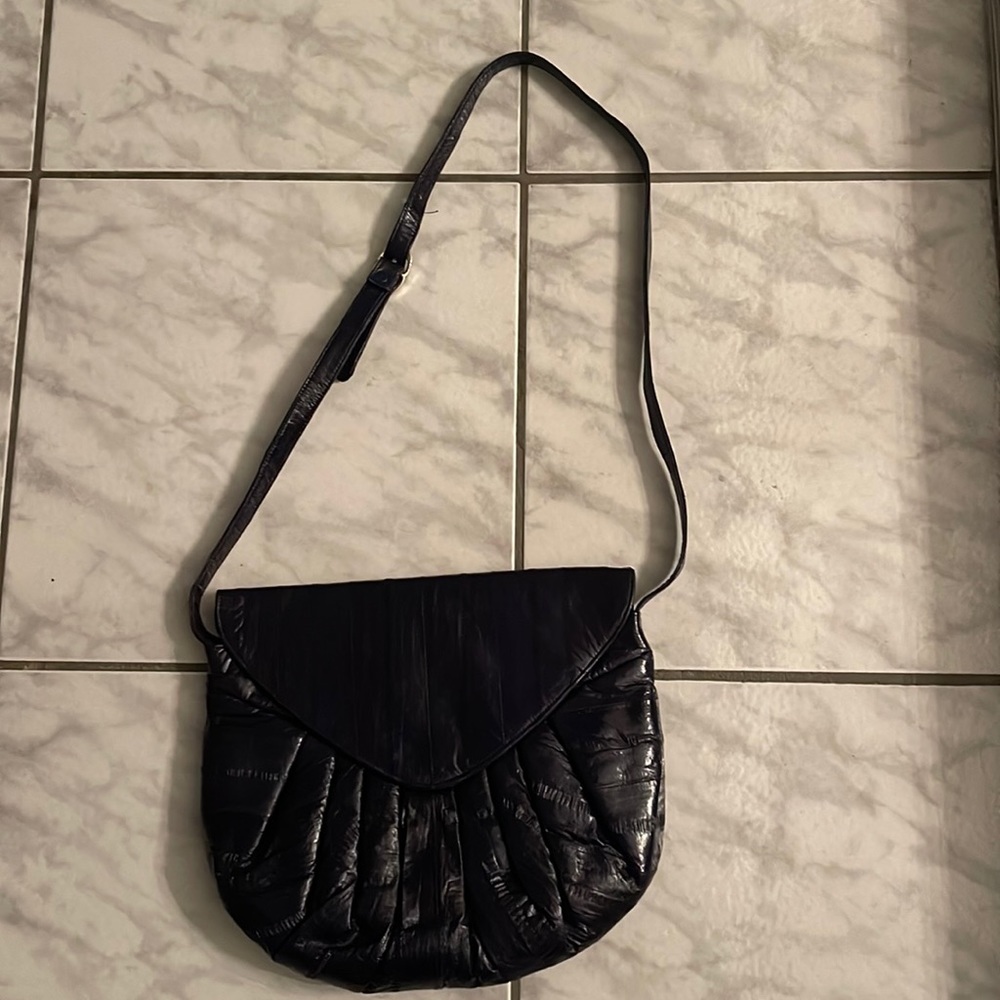 NWOT Vintage genuine eel skin navy bag